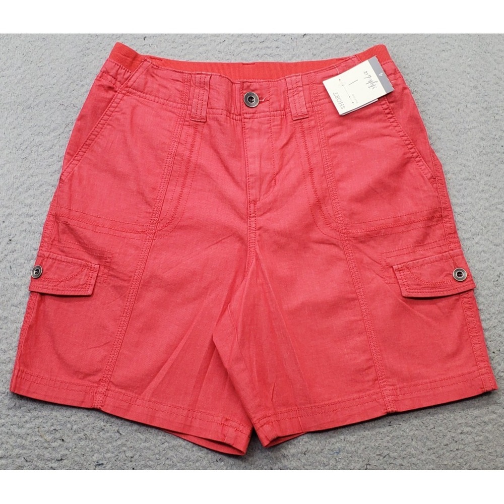 Style&co. Cargo Shorts Women 4 Red Mid Rise Stretch Utility Pocket Elastic Waist